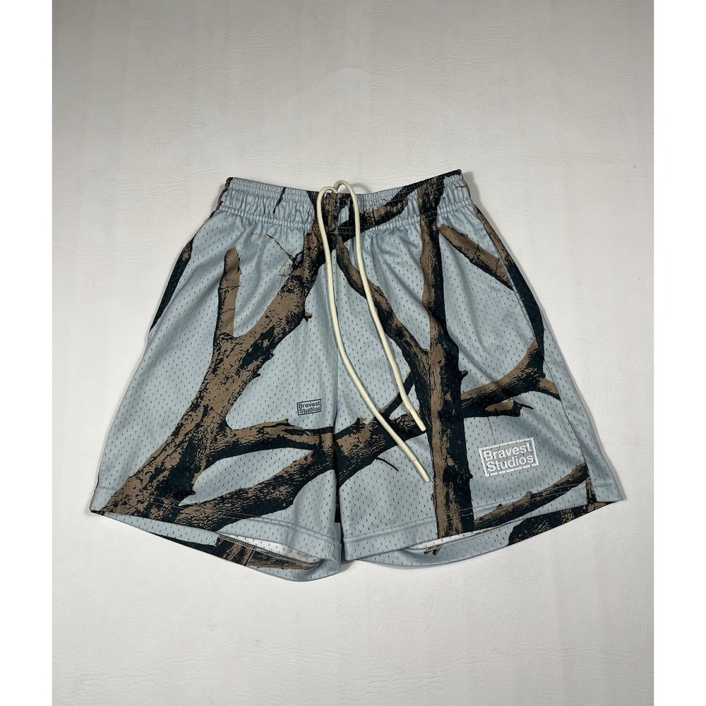 Bravest Studios Shorts Mens Small Light Blue Tree Camo Mesh Athletic